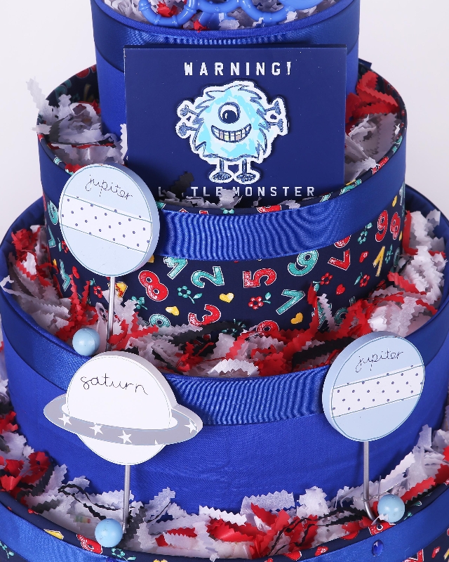 Blue  Little Monster 4 tier Nappy Cake