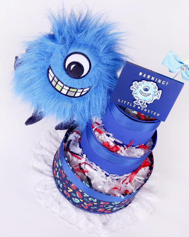 Blue Little Monster Three tier Nappy Cake
