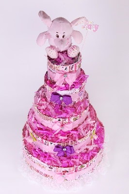 Pink Vintage theme Baby Girl Five tier Nappy cake