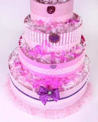 Pink carousel  Four tier Nappy cake