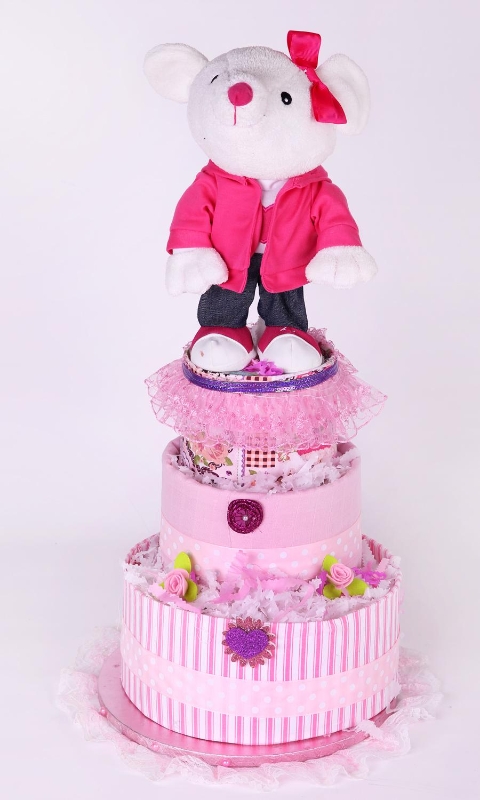 Pink Ninni Mouse  Tree Tier Luxury Nappy cake