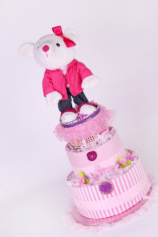 Pink Ninni Mouse  Tree Tier Luxury Nappy cake