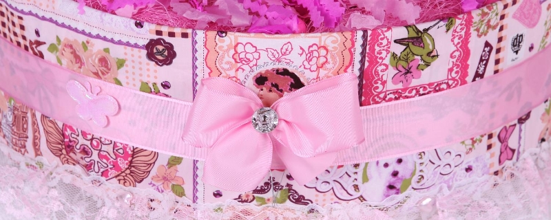 One tier Vintage  theme Pink Baby Girl Nappy Cake