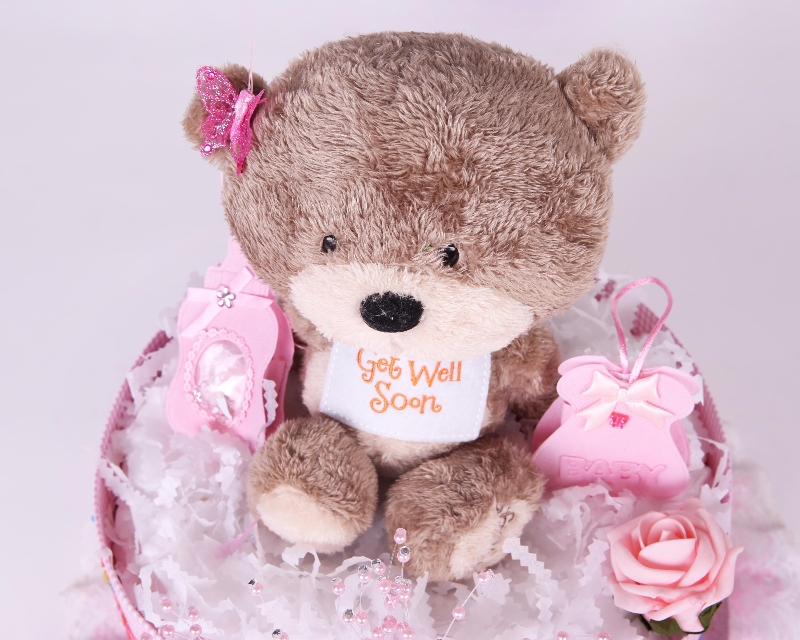 Get well One Tier Pink Luxury Nappy cake