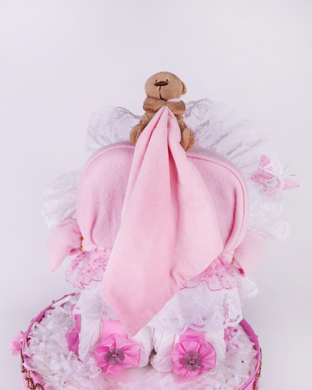 Pink baby carriage Nappy cake