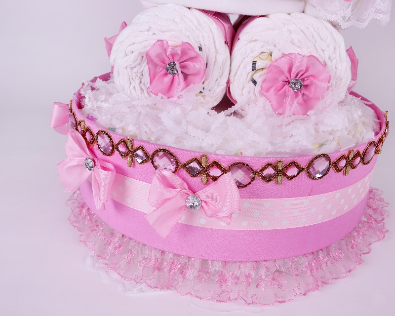 Pink baby carriage Nappy cake