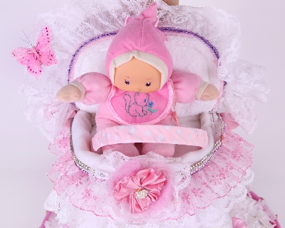Pink baby carriage Nappy cake