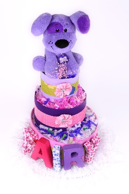 3 tiers Purple Puppy Nappy Cake
