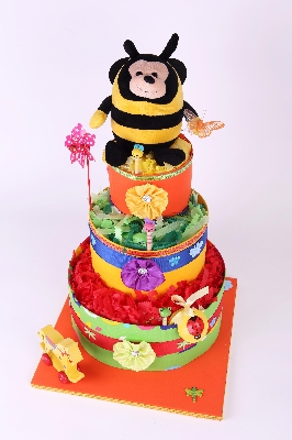 Three tiers Busy Bee  Nappy  cake