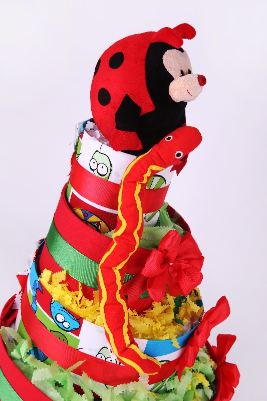 Five tiers   Red Bumble Bee Nappy  cake