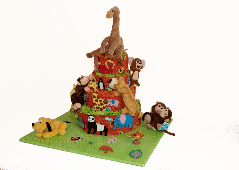 Baby Boy Nappy Cake in a Zoo Animals Theme