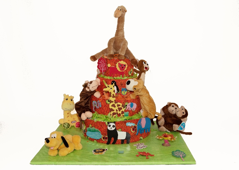 Baby Boy Nappy Cake in a Zoo Animals Theme – buy online or call 07903 697  704