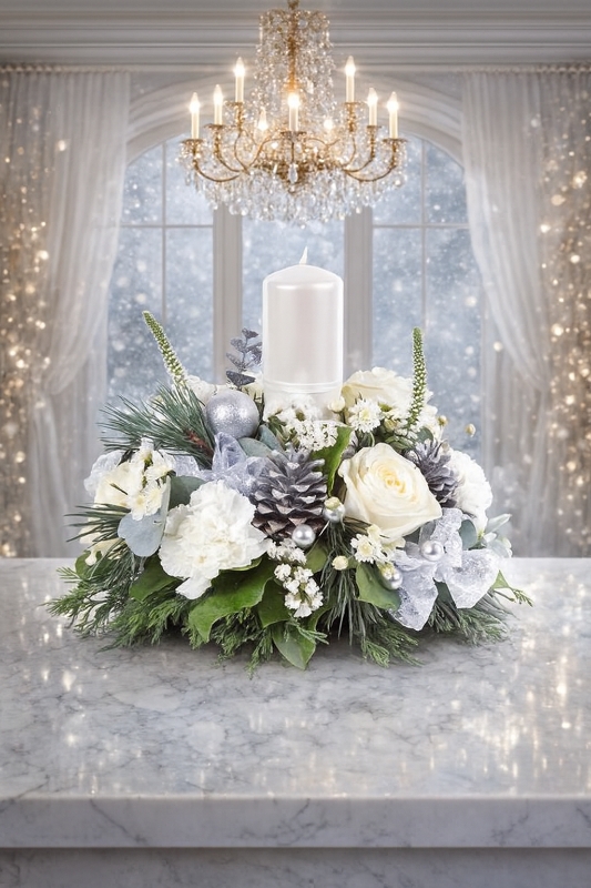 Snowy Elegance Holiday Centerpiece
