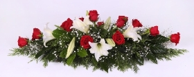 Red and White Casket Spray