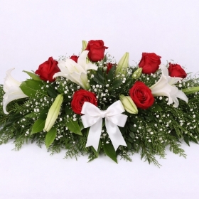 Red and White Casket Spray
