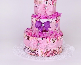 Pink Vintage theme  Four tier  Pink Baby Girl Nappy Cake