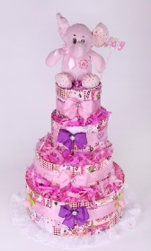 Pink Vintage theme  Four tier  Pink Baby Girl Nappy Cake