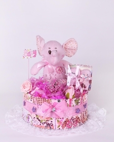 One tier Vintage  theme Pink Baby Girl Nappy Cake