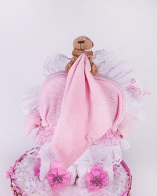 Pink baby carriage Nappy cake