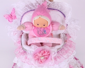 Pink baby carriage Nappy cake