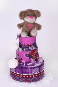 Three Tiers Purple Delight Floral Nappy Cake