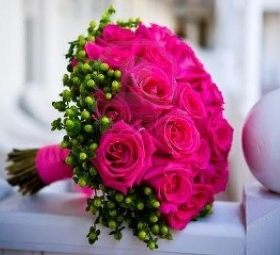 Hot  Pink Rose  Bride Bouquet