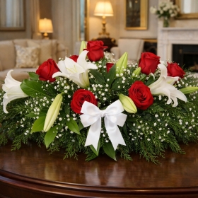 Red and White Casket Spray